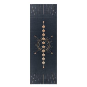 Tapis de yoga bleu foncé au motif astrologique « Phases de la Lune »